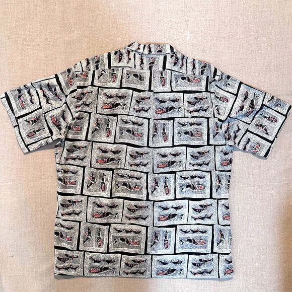 Vintage 90s AFTCO Bluewater Wear Fishing Shirt XXL Made in USA Tribal Fish Print - Picture 6 of 9
